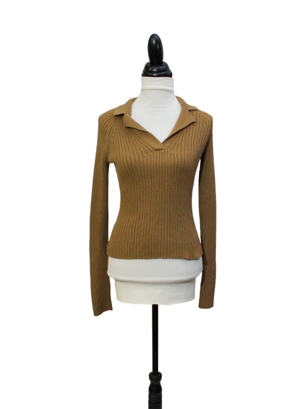 90s Grunge Ribbed Deep V Sweater Tan M
